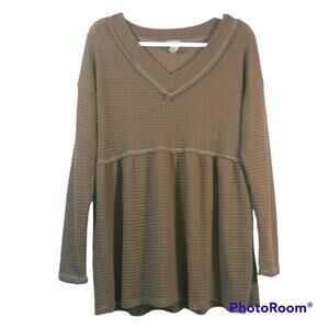 Bibi Brown Waffle Knit Lagnlook Top Size Small